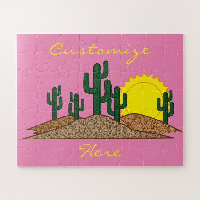 Green Saguaro Cactus Desert Sunrise Jigsaw Puzzle (Horizontal)