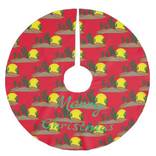 Green Saguaro Cactus Desert Sunrise Thunder_Cove Brushed Polyester Tree Skirt