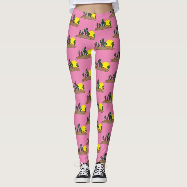 Green Saguaro Cactus Desert Sunrise Thunder_Cove Leggings (Front)
