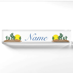 Green Saguaro Cactus Desert Sunrise Thunder_Cove Nameplate