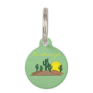 Green Saguaro Cactus Desert Sunset Thunder_Cove Pet Tag