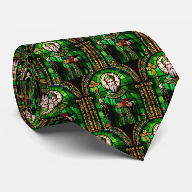 Green Saint Patrick St Patricks Day Stained Glass Tie (Rolled)