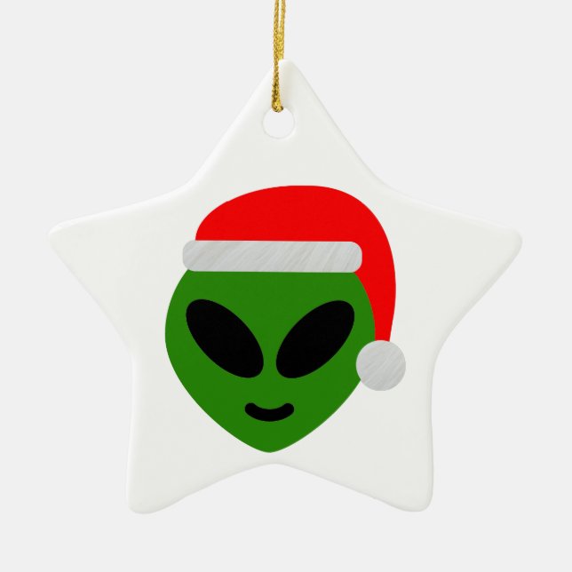 green santa alien emoji ceramic ornament (Front)