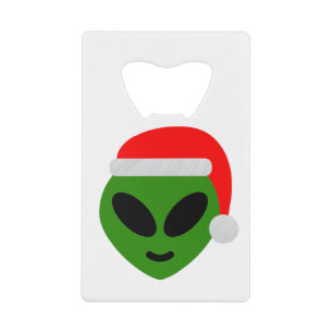 green santa alien emoji credit card bottle opener