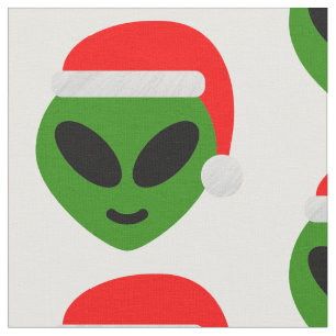 green santa alien emoji fabric