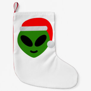 green santa alien emoji small christmas stocking