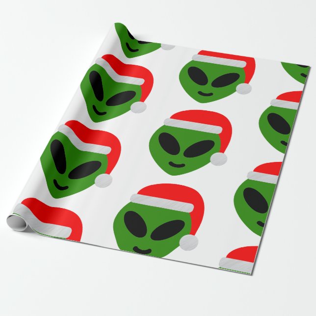 green santa alien emoji wrapping paper (Unrolled)