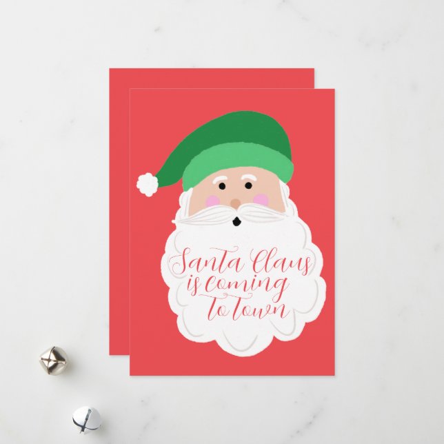 Green Santa Christmas Photo Card (Front/Back In Situ)