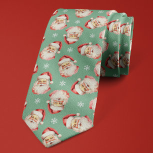 Green Santa Claus Christmas Snowflake Holiday Tie
