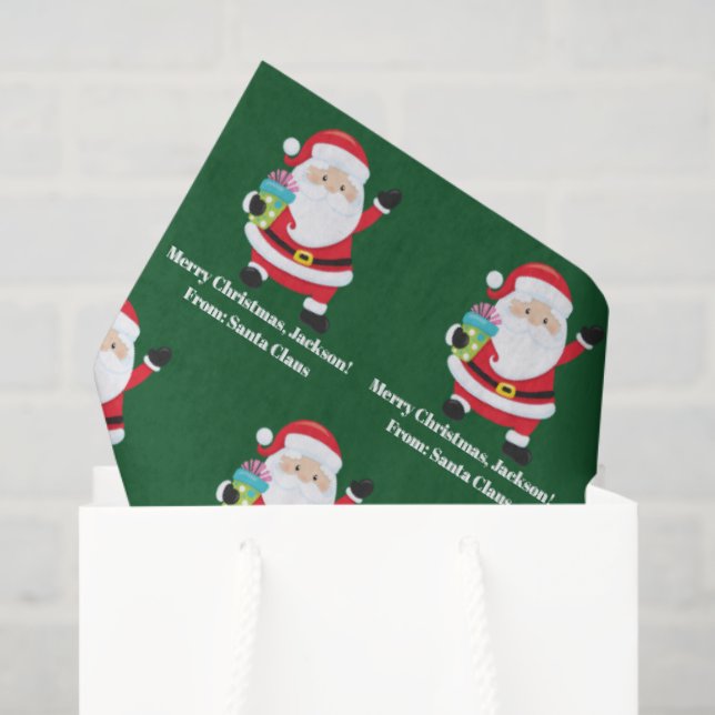 Green Santa Claus Customized Kids Christmas Tissue Paper (Gift Bag)