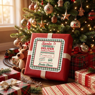 Green Santa Express Delivery Christmas Plaid Square Sticker