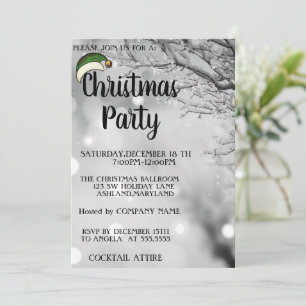 Green Santa Hat, Snow Tree Christmas Invitation