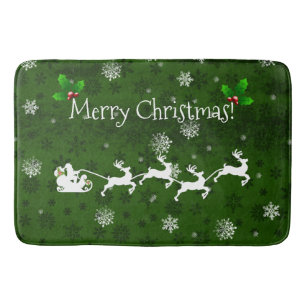 Green Santa's Sleigh and Reindeer Bath Mat