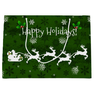 Green Santa's Sleigh and Reindeer Gift Bag
