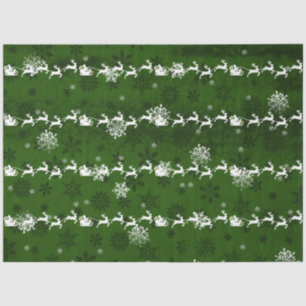 Green Santa's Sleigh and Reindeer Tissue Paper