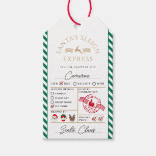 Green Santa's Sleigh Express Special Delivery Gift Tags