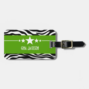 Green Sassy Star Zebra Luggage Tag