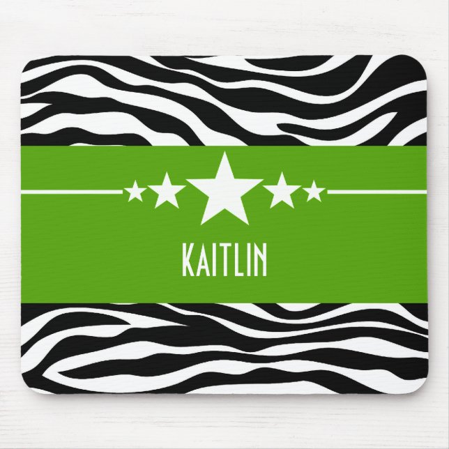 Green Sassy Star Zebra Mousepad (Front)