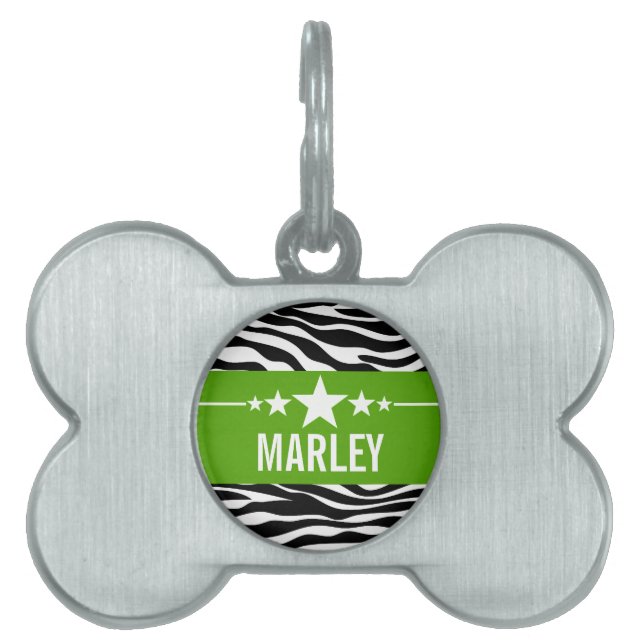 Green Sassy Star Zebra Pet Tag (Front)