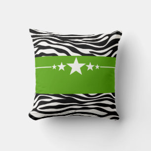 Green Sassy Star Zebra Pillow