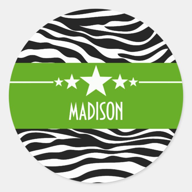 Green Sassy Star Zebra Stickers (Front)