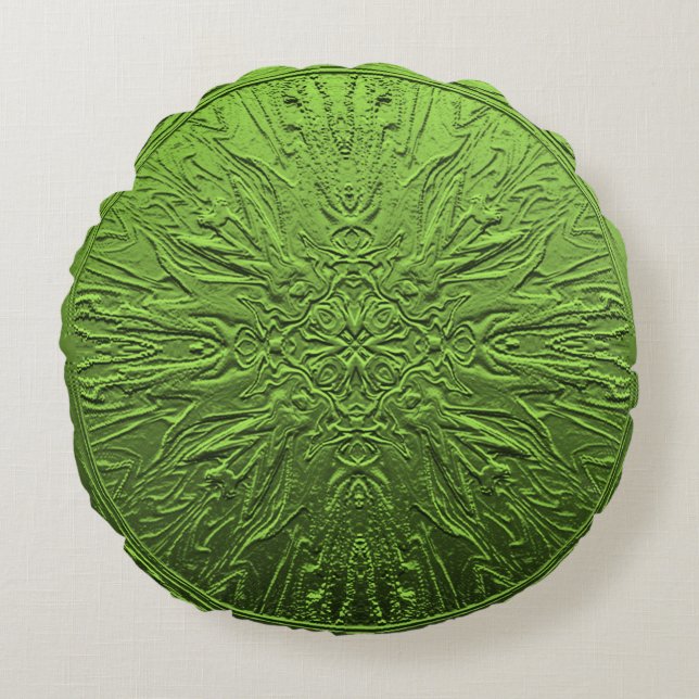 Green  Satin flower..... Round Pillow (Front)