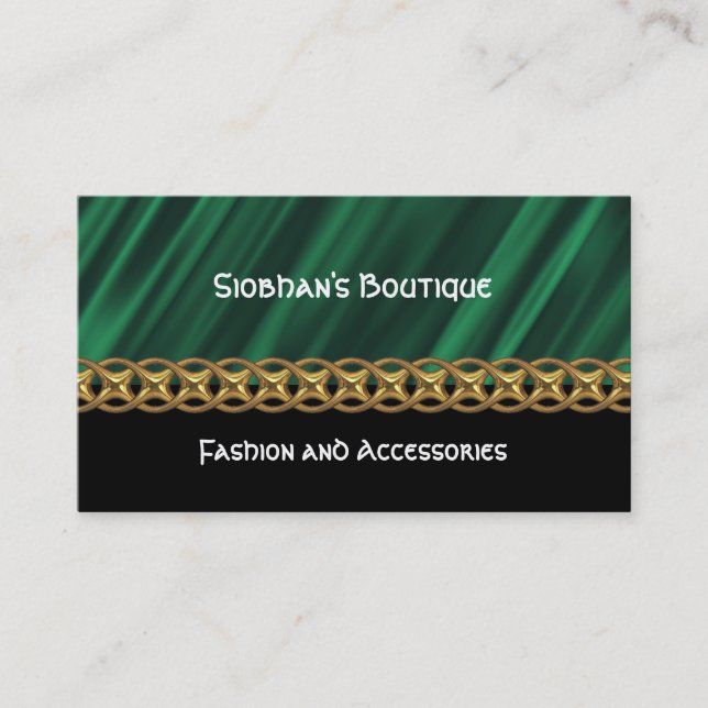 Green satin gold chain business card (Front)