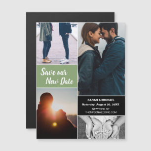 Green Save our New Date Wedding Photo Magnetic Invitation