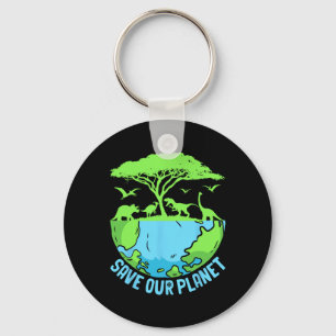 Green Save Our Planet Environmental Earth Day Boys Keychain