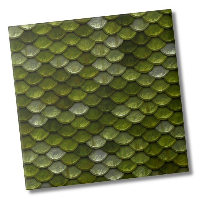 Green Scale Pattern Tile (Glam Metallic Lime Olive Green Scales Pattern ceramic tile)