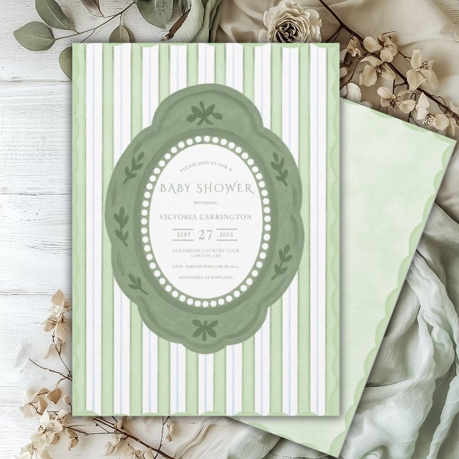 Green Scallop Vintage Baby Shower Invitation (Creator Uploaded)