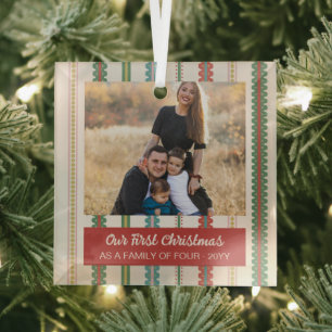 Green Scalloped Stripes Photo Our First Christmas Glass Ornament