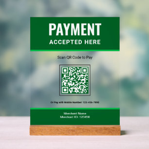 Green Scan to Pay QR Code Business Payment Acrylic Sign