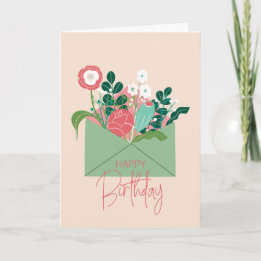 Green Scandinavian Floral Birthday Card