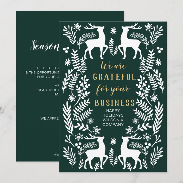 Green Scandinavian Nordic Reindeer Business  Holiday Card (Front/Back)