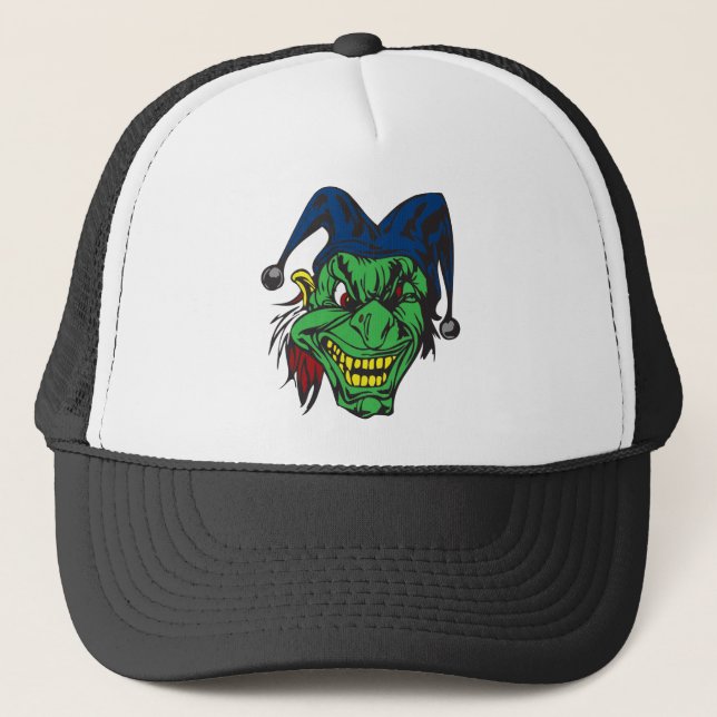 Green Scary Jester Trucker Hat (Front)