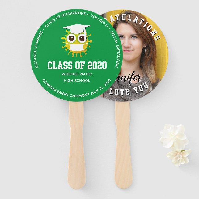 Green School Colours, 2020 Personalized Graduation Hand Fan (Front and Back)