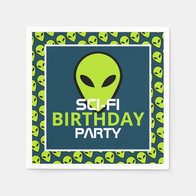 Green Sci-fi Alien, Birthday Napkin (Front)