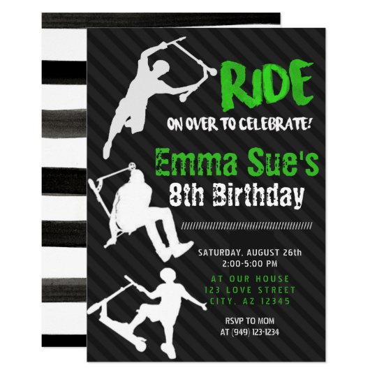 Green Scooter Skate Park Party Birthday Invitation Zazzle ca