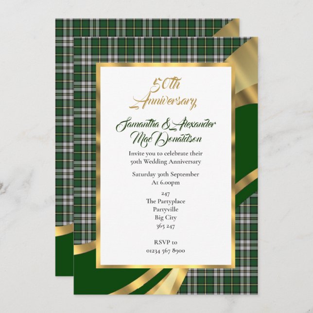 Green Scottish tartan golden wedding anniversary Invitation (Front/Back)
