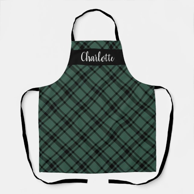 Green Scottish Tartan Plaid Personalized Holiday Apron (Front)
