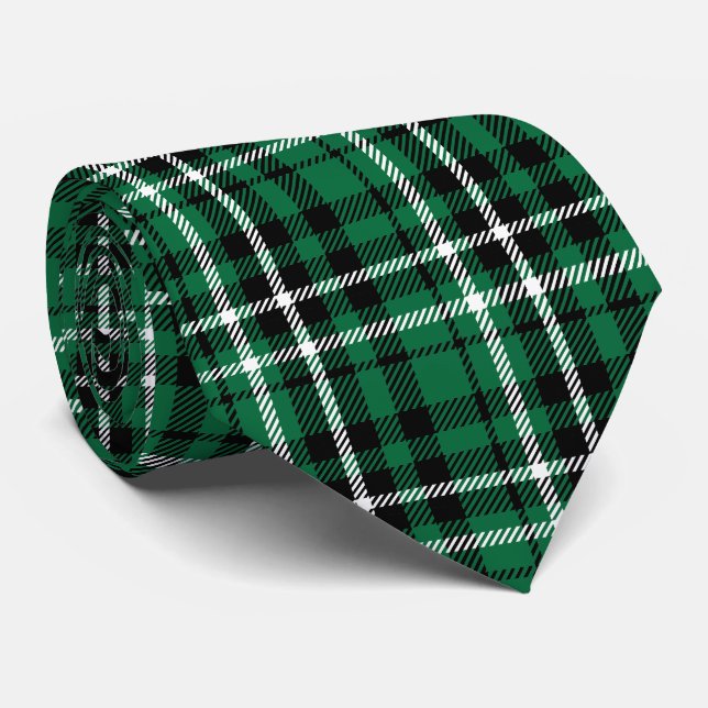 Green Scottish Tartan Plaid Tie (Rolled)