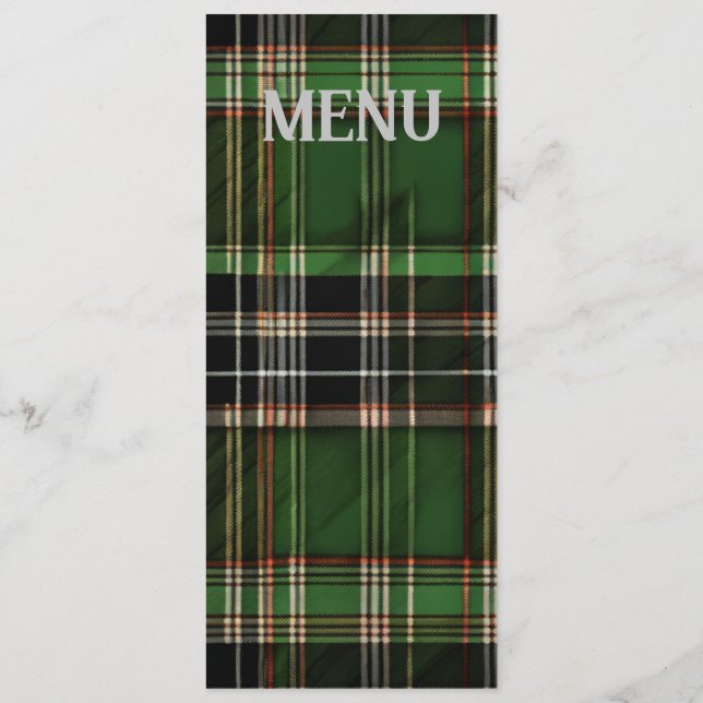 Green Scottish Tartan Wedding Menu (Back)