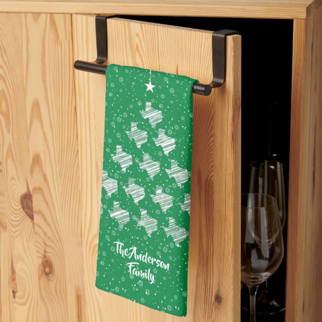 Green Scribbled Texas Christmas Tree Kitchen Towel (Thirds Fold)