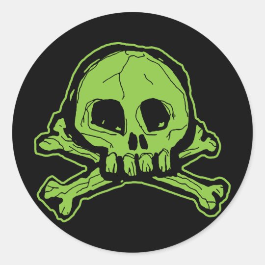 Green Scribbly Skull Classic Round Sticker
