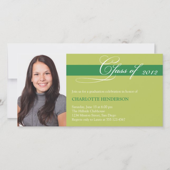 Green script class of graduation announcement (Front)