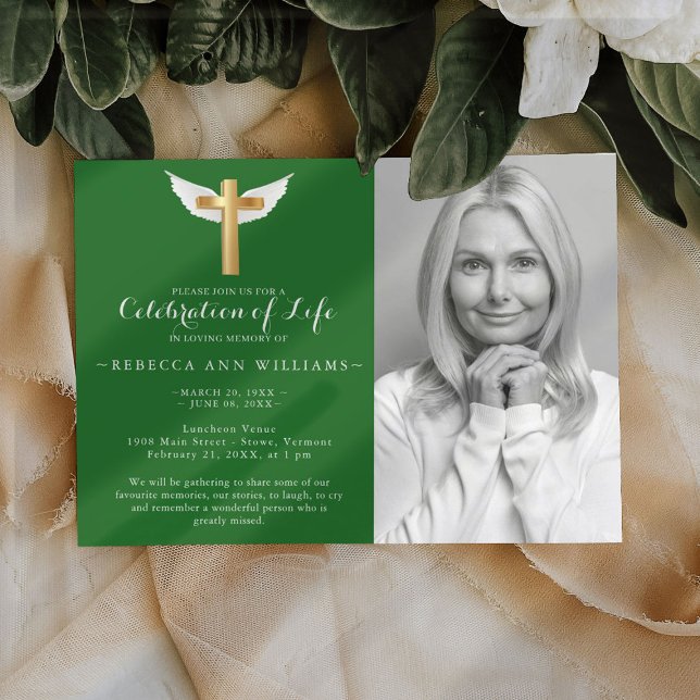Green Script Elegant Photo Celebration of life Invitation (Creator Uploaded)