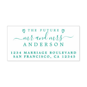 Green Script Future Mr Mrs Wedding Return Address Self-inking Stamp