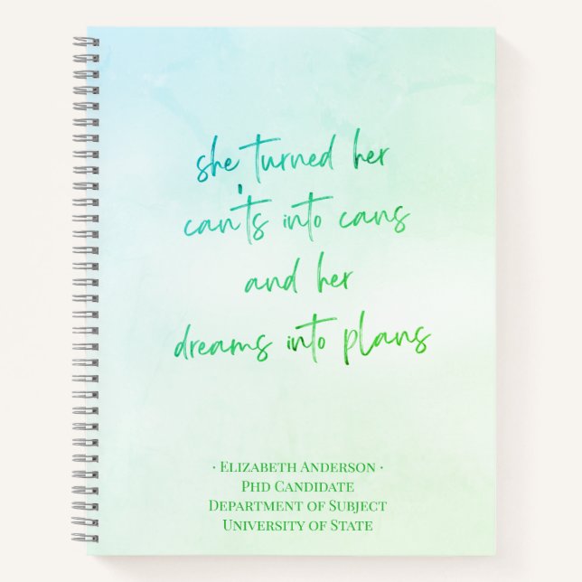 Green Script Graduate School Name Notebook (Front)