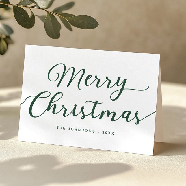 Green Script Merry Christmas Folded Holiday Card (Green Script Christmas Card)